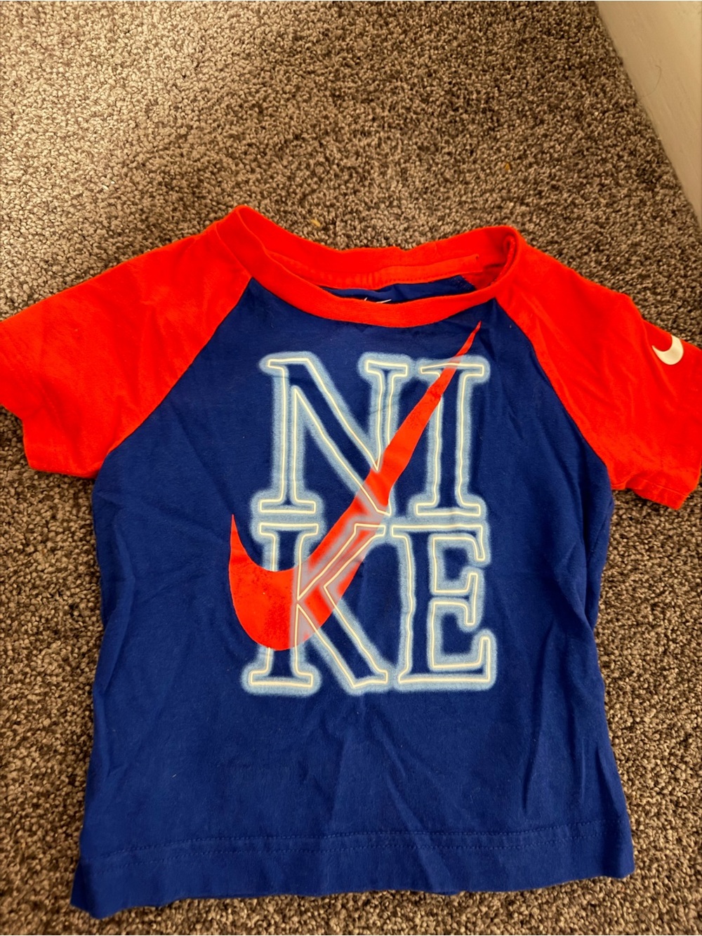 Nike Blue Tee with Red Raglan Sleeves and Red Swoosh